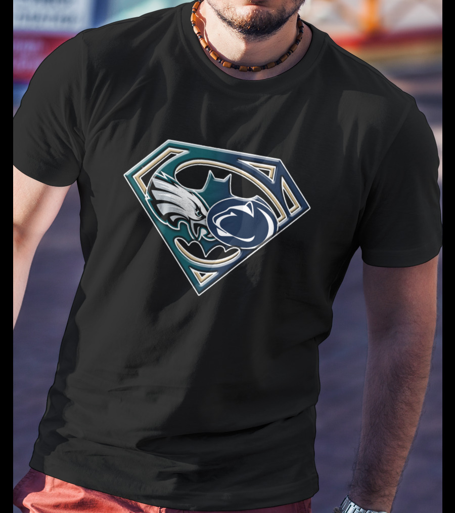 Batman Superman Philadelphia Eagles Penn State Mashup Bat 056 T-Shirt