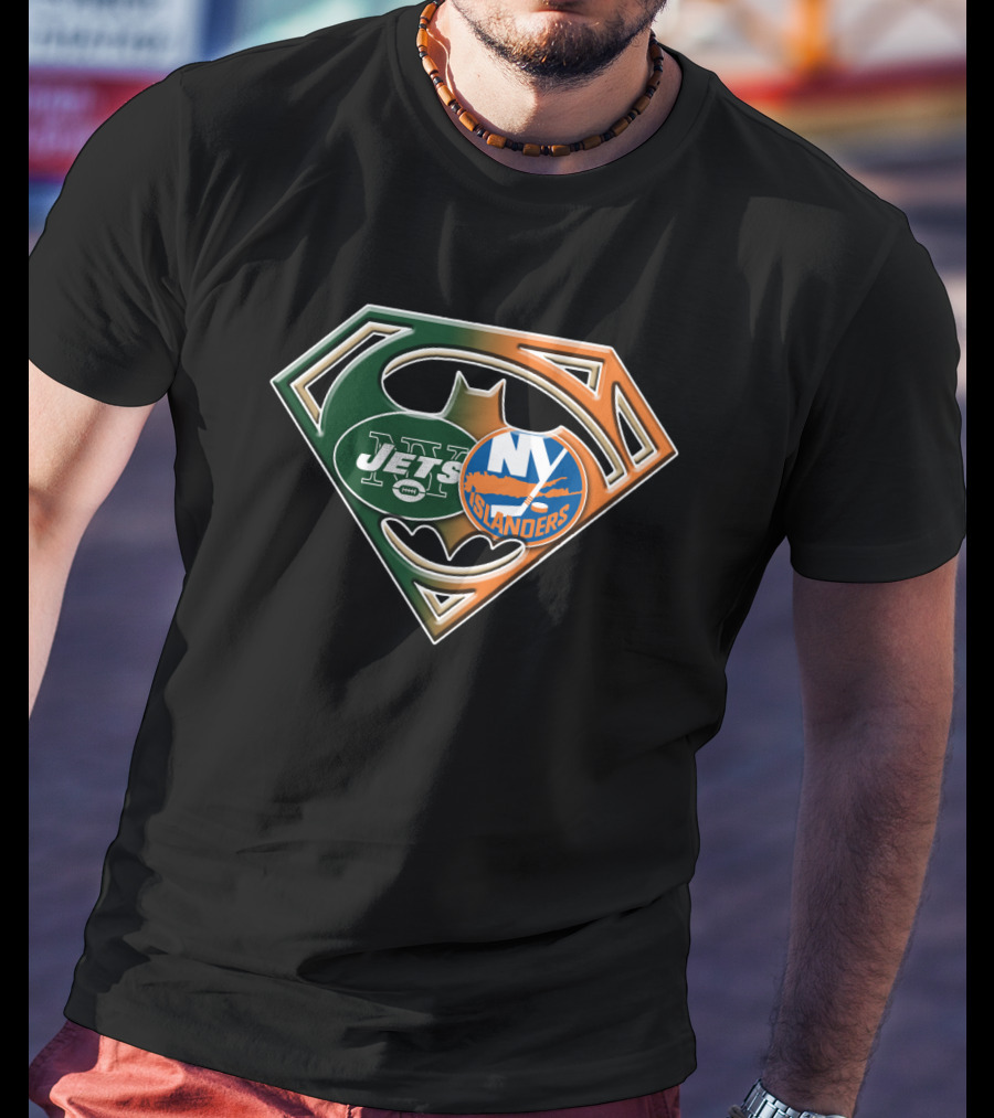Ny Jets Islanders Superman Batman Logo Mashup T-Shirt