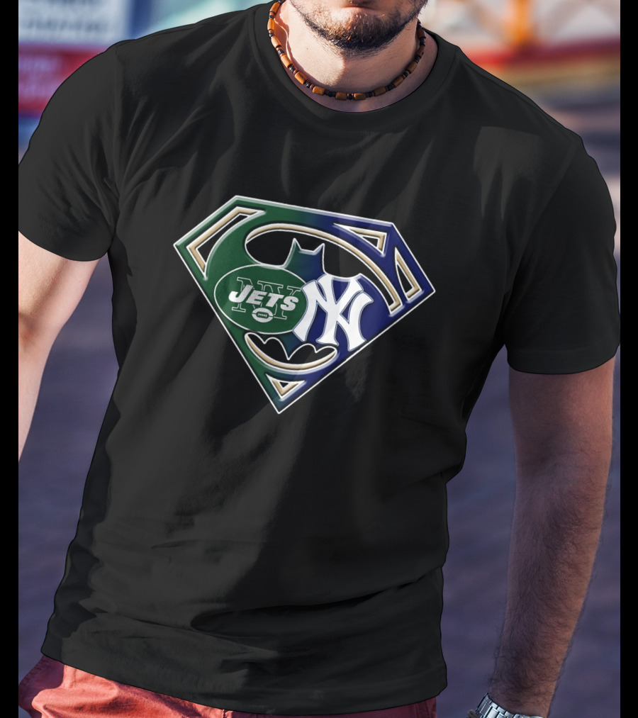 New York Jets Yankees Superman Batman T-Shirt