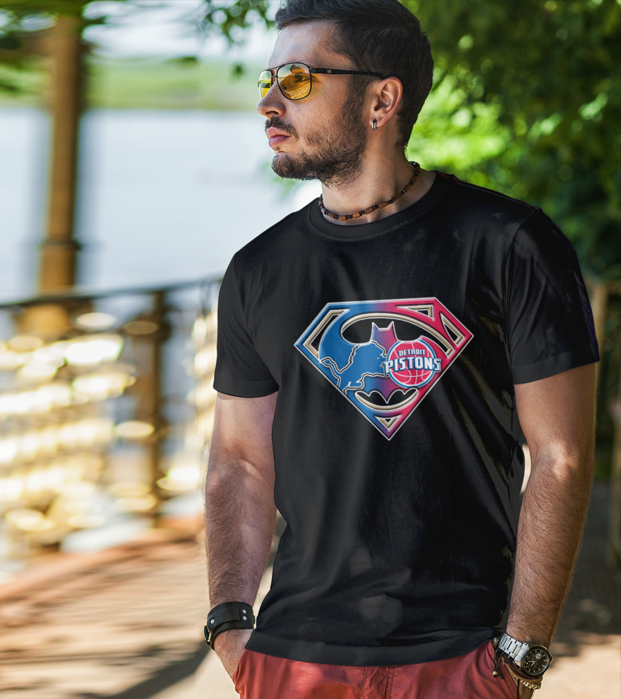 Detroit Pistons Bat 074 Superman Batman Logo Mix T-Shirt
