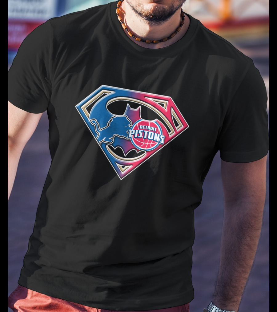 Detroit Pistons Bat 074 Superman Batman Logo Mix T-Shirt