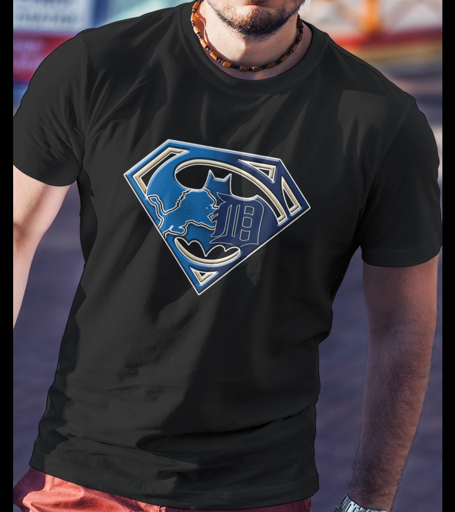 Detroit Lions Batman Superman Logo Fusion Bat 076 T-Shirt