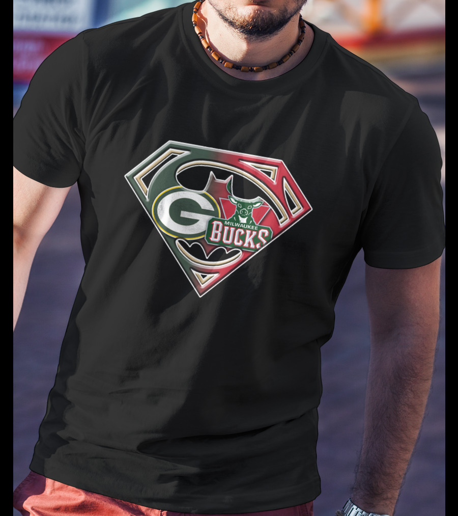 Green Bay Packers Milwaukee Bucks Batman Superman Emblem Bat 080 T-Shirt