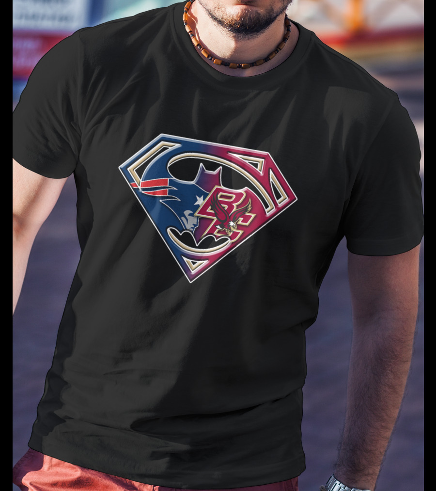 Superhero Boston Patriots College Eagles Logo Fusion T-Shirt