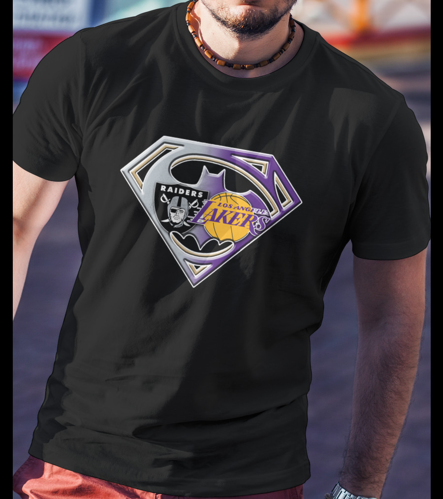 Los Angeles Lakers And Raiders Logo Fusion Batman Superman Symbol Bat 096 T-Shirt