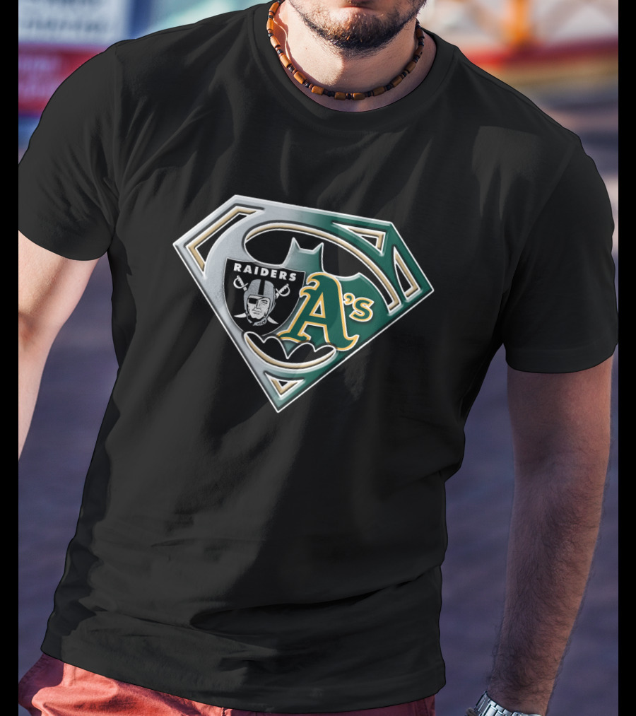 Raiders A's Superman Batman Crossover Logo Bat 097 T-Shirt