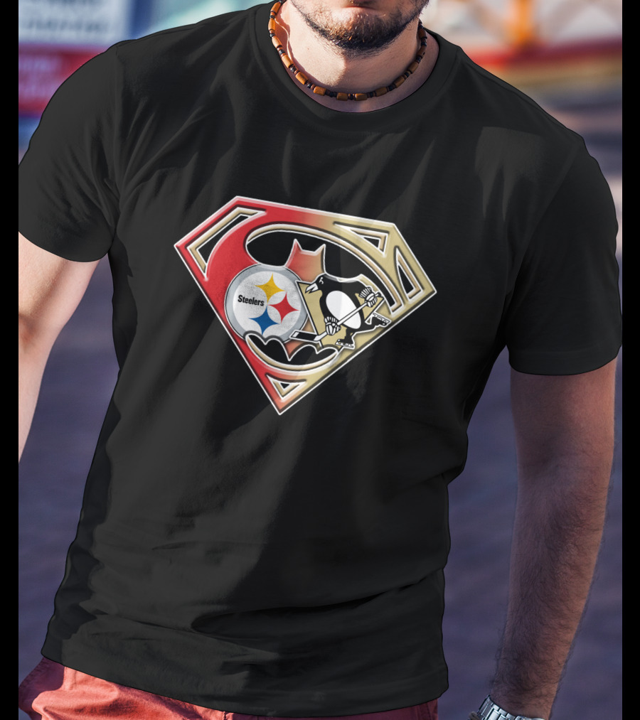 Superman Batman Pittsburgh Steelers Penguins Logo Fusion T-Shirt
