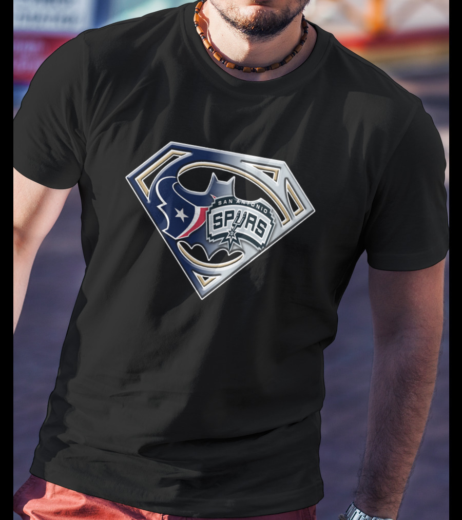 San Antonio Spurs Texans Batman Superman Icon Bat 120 T-Shirt