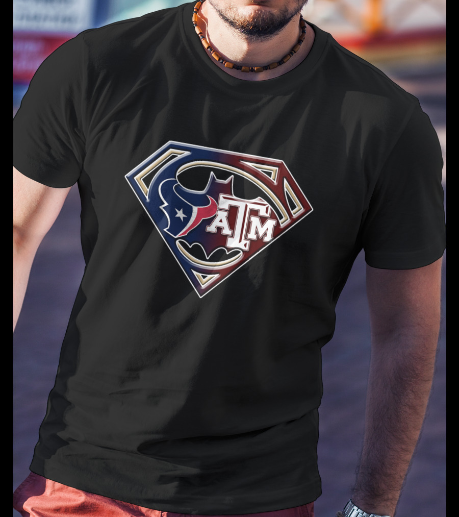 Superman Shield Houston Texans Texas A&M Batman Logo Bat 123 T-Shirt