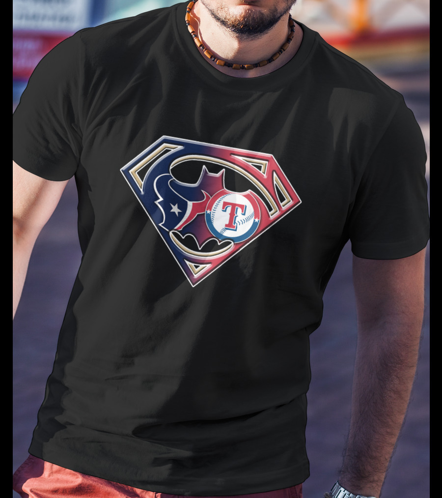 Texans Batman Superman Rangers Baseball Logo Fusion T-Shirt