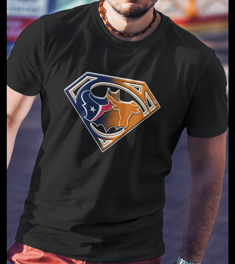 Superman Batman Houston Texans Chicago Bears Logo 124 T-Shirt