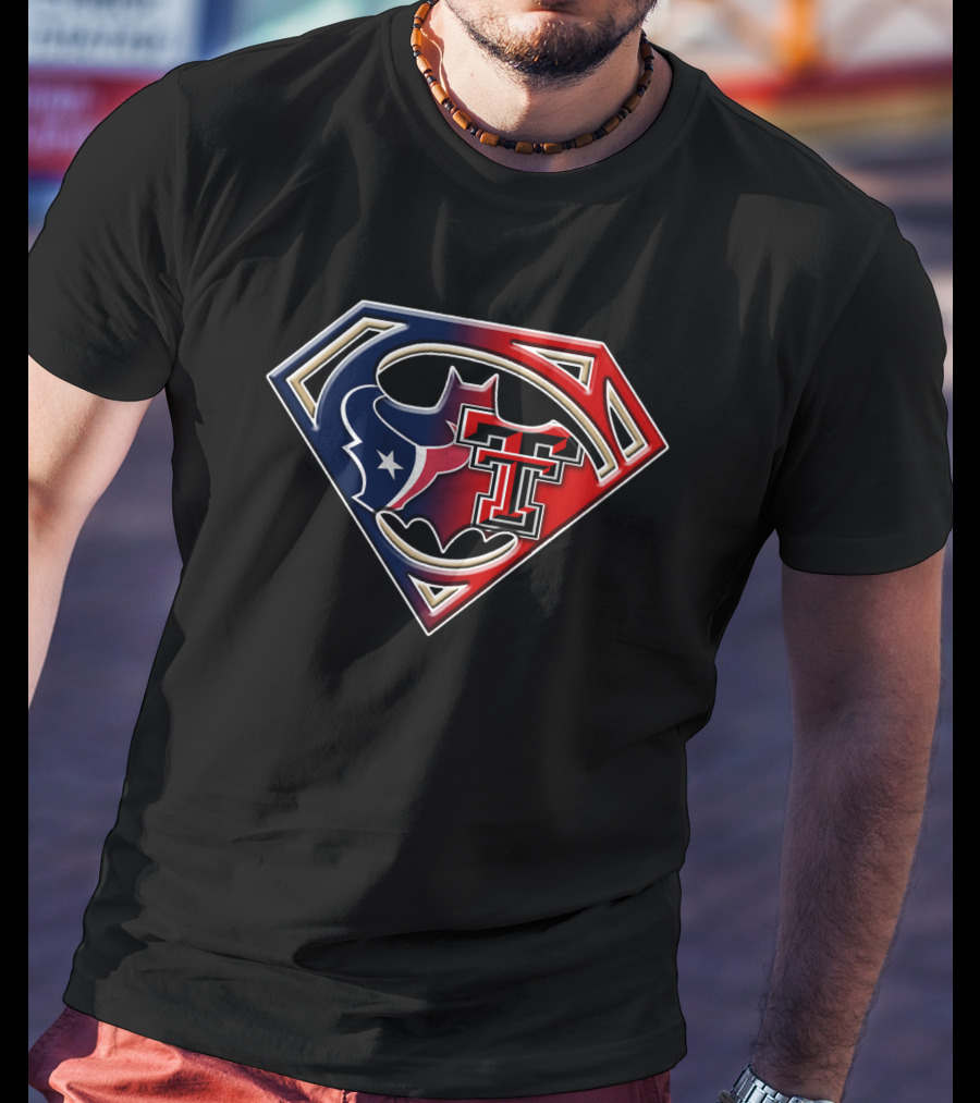Houston Texans Texas Tech Superman Batman Combo T-Shirt