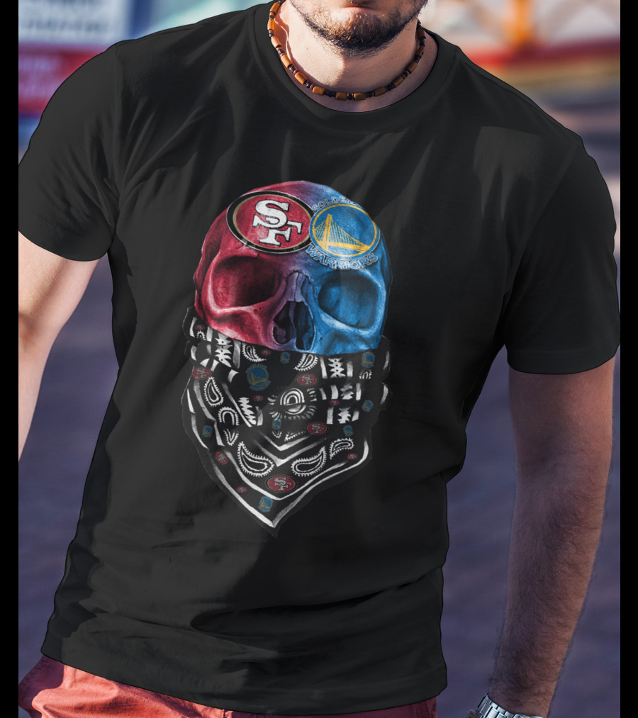 San Francisco 49ers Golden State Warriors Skull Bandana T-Shirt