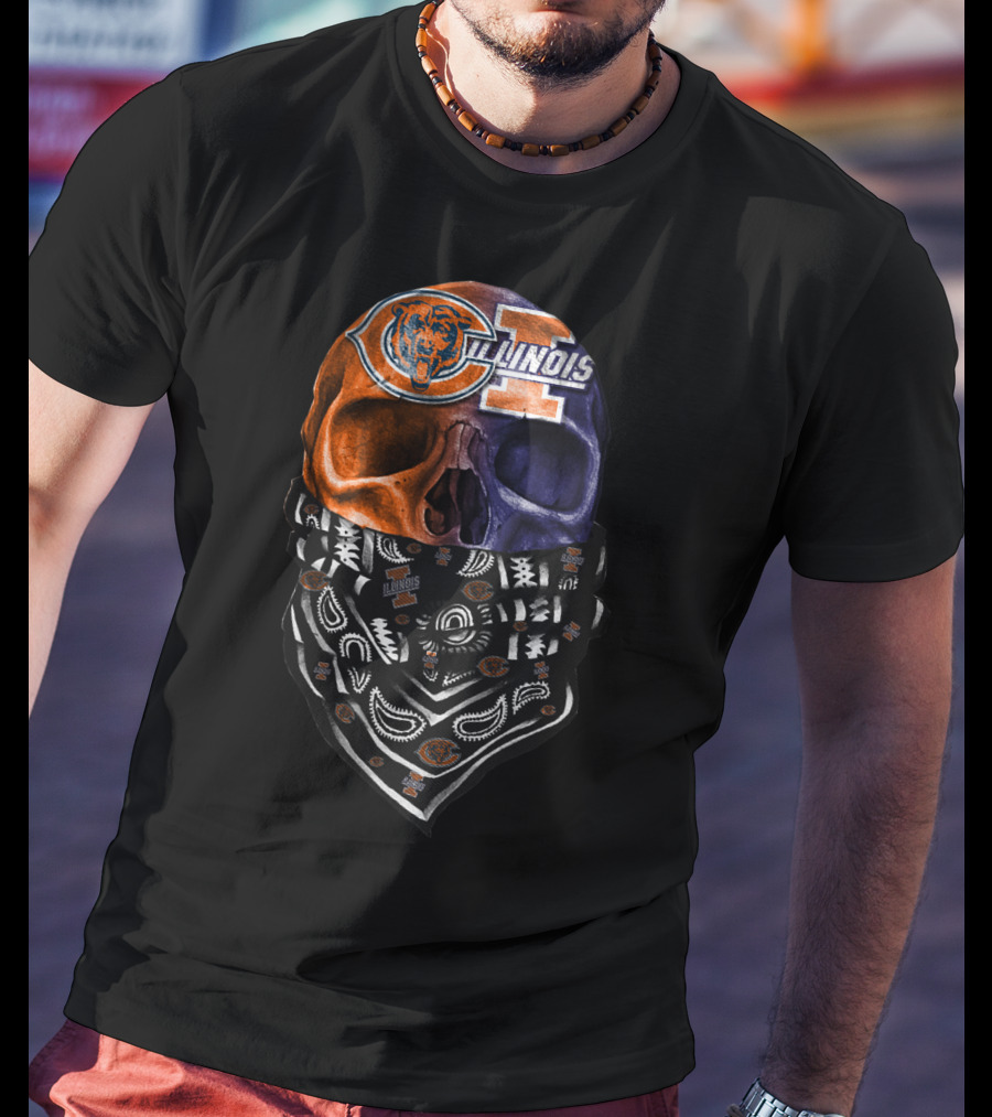 Chicago Bears Illinois Skull Bandana T-Shirt