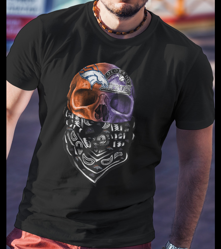 Colorado Broncos Rockies Skull Bandana T-Shirt