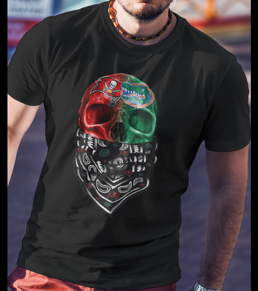 Sku 024 Tampa Bay Buccaneers Florida Gators Skull Bandana T-Shirt