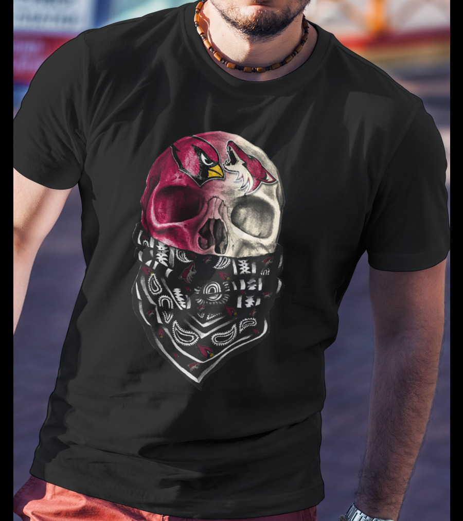 Arizona Cardinals Chicago Blackhawks Skull Bandana T-Shirt