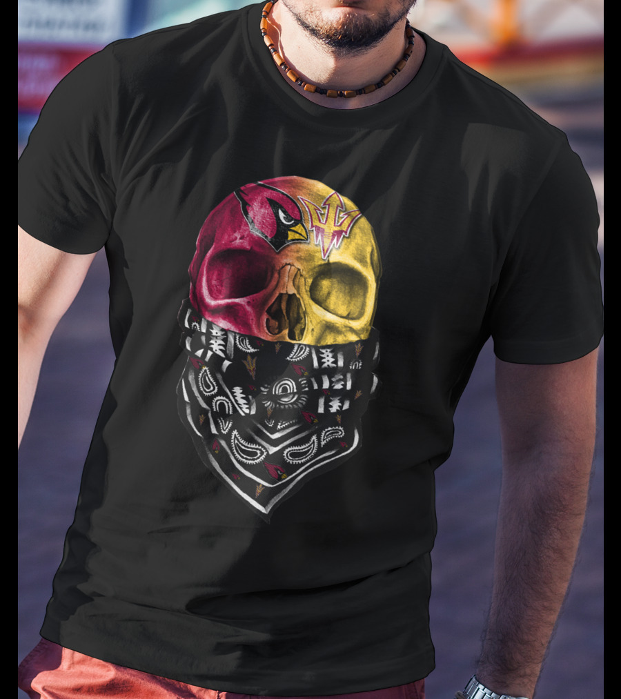 Arizona Cardinals And Arizona State Sun Devils Skull Bandana Sku 030 T-Shirt