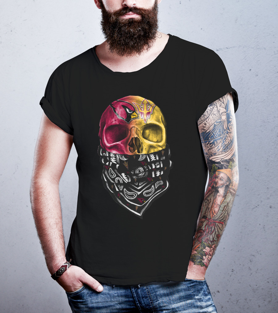 Arizona Cardinals And Arizona State Sun Devils Skull Bandana Sku 030 T-Shirt