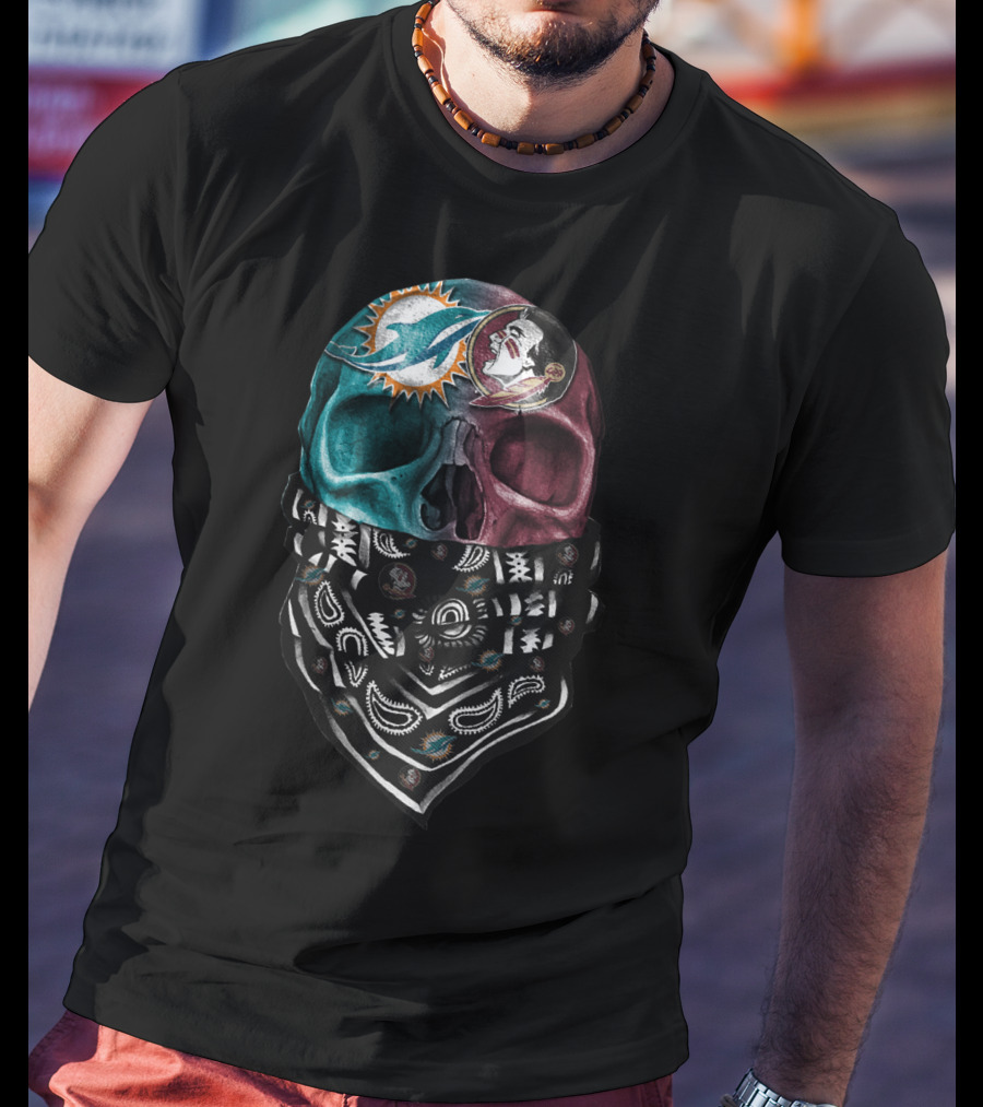 Miami Dolphins Washington Football Team Skull Bandana T-Shirt