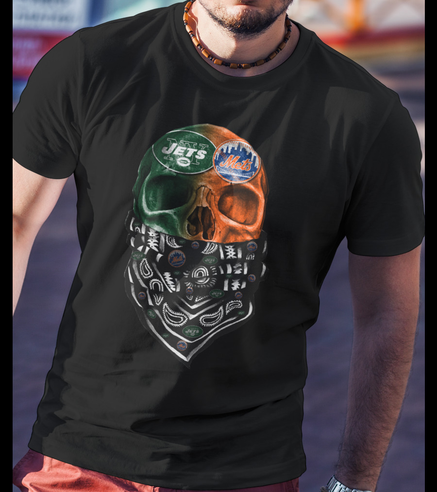 New York Jets Mets Skull Bandana Sku 069 T-Shirt
