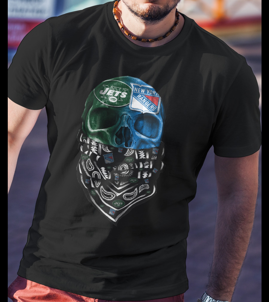 New York Jets Rangers Skull Bandana Sku 070 T-Shirt