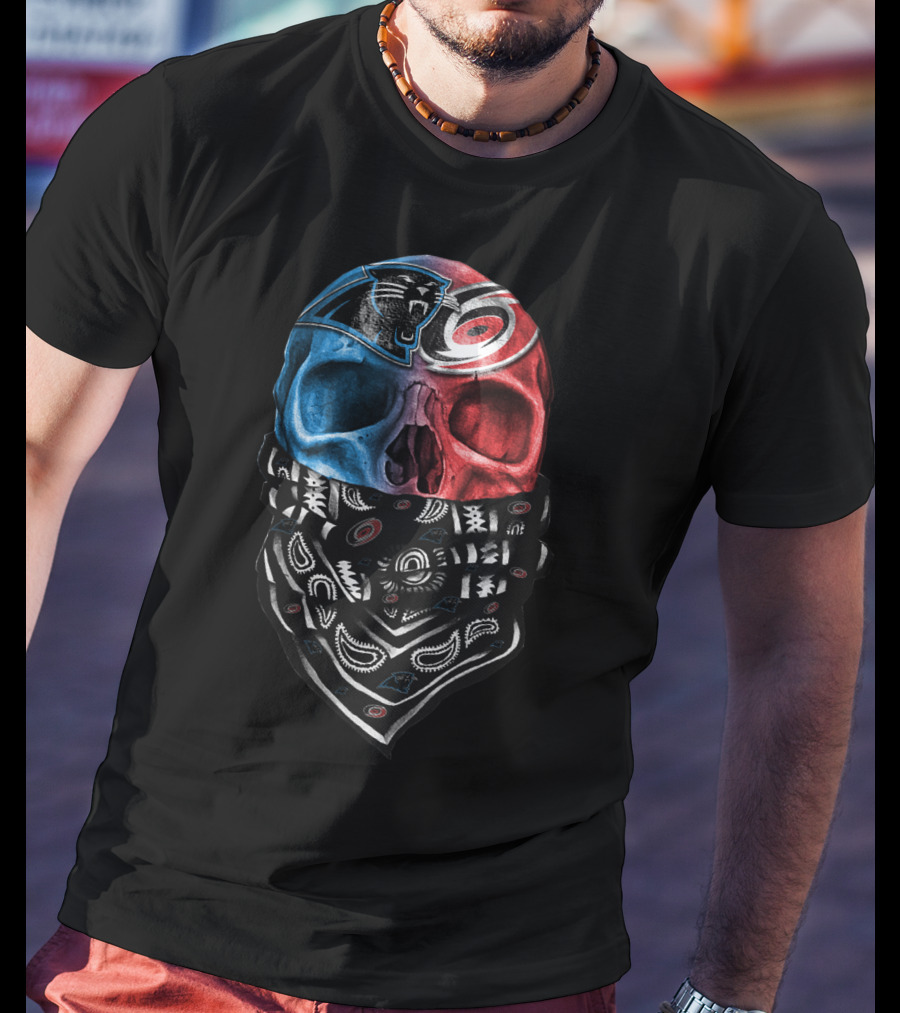 Carolina Panthers Skull Bandana Split T-Shirt