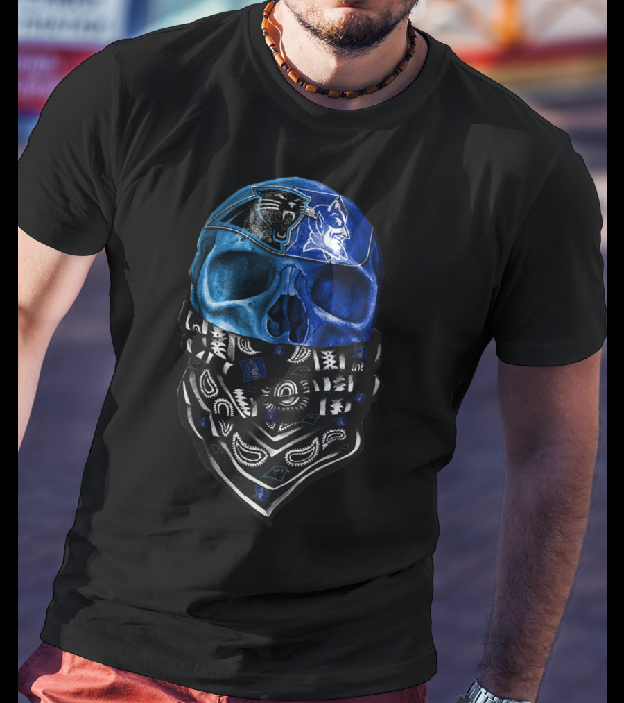 Carolina Panthers Duke Blue Devils Skull Bandana T-Shirt