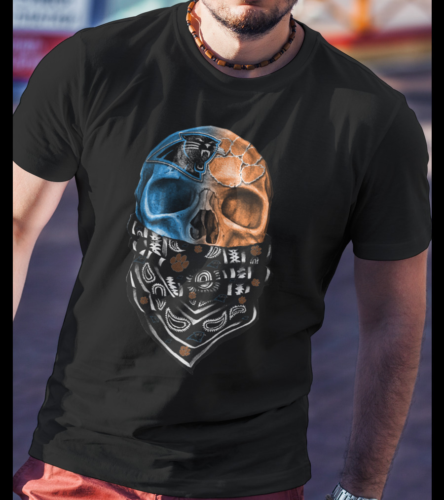 Carolina Panthers Clemson Tigers Fusion Skull Bandana T-Shirt