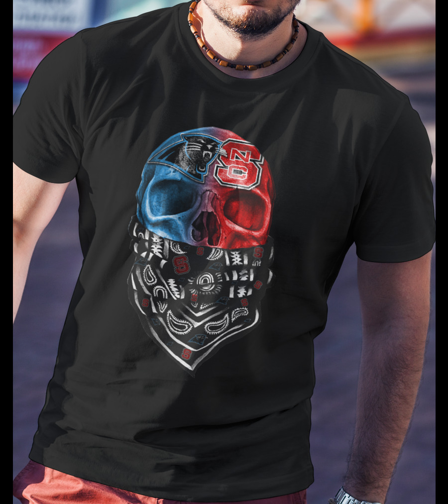Carolina Panthers Nc State Wolfpack Skull Bandana T-Shirt