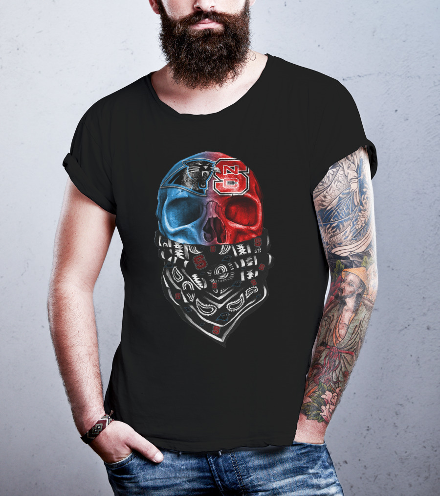 Carolina Panthers Nc State Wolfpack Skull Bandana T-Shirt