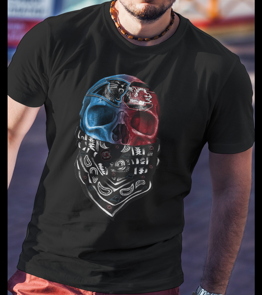 Carolina Panthers And South Carolina Gamecocks Skull Bandana T-Shirt