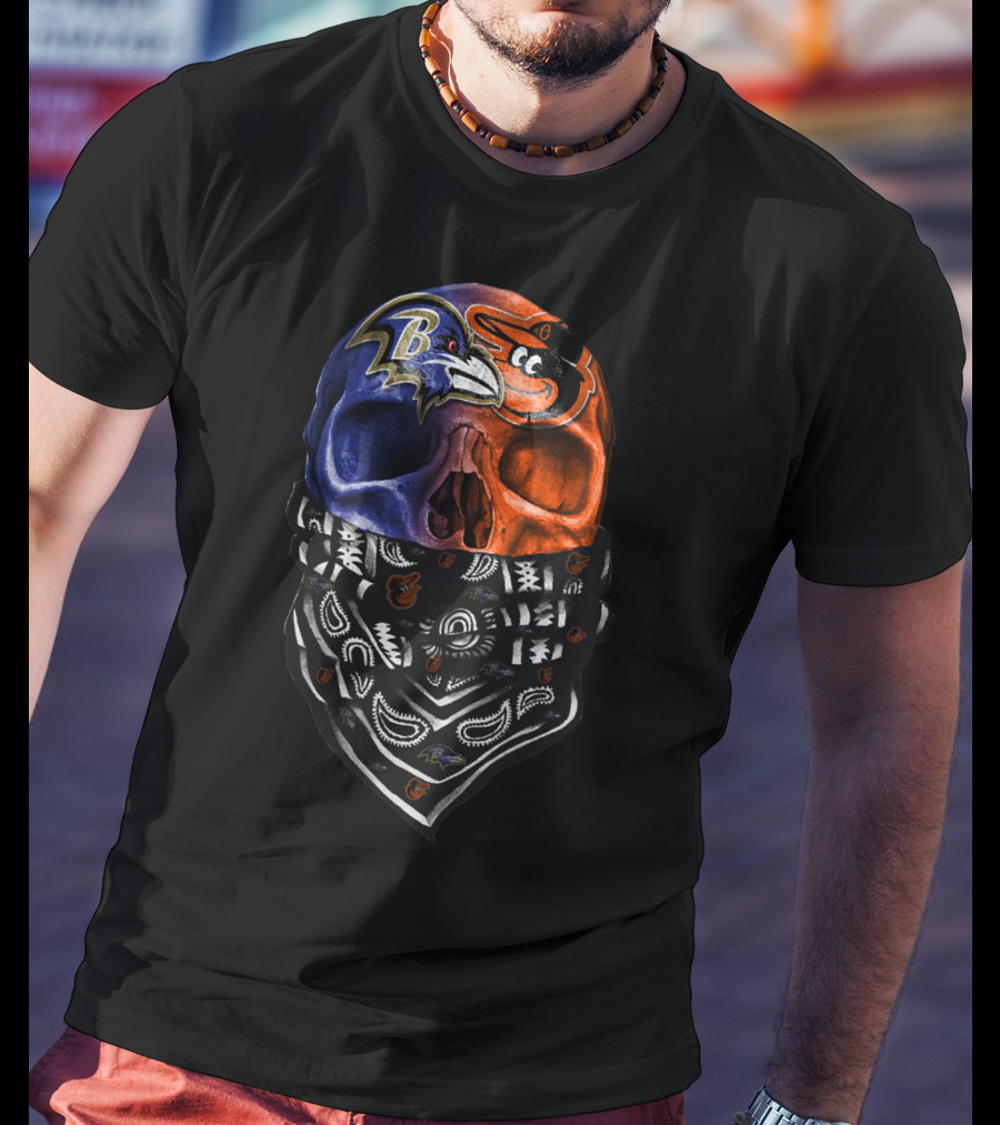 Ravens Orioles Skull Bandana Duality T-Shirt