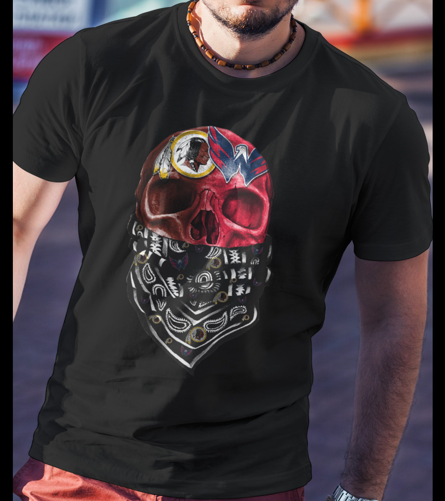 Washington Redskins And Wizards Skull Bandana T-Shirt
