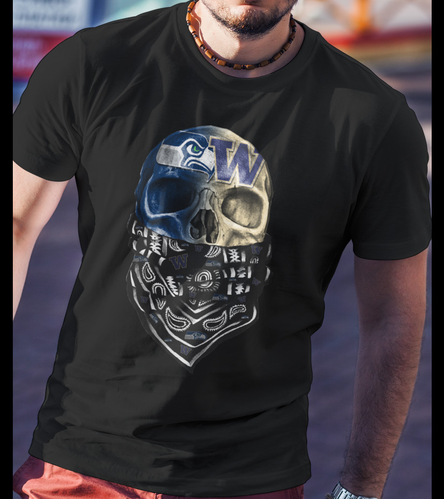 Seattle Seahawks Washington Huskies Skull Bandana T-Shirt