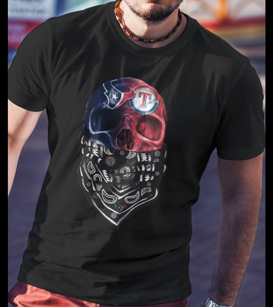 Texans Rangers Skull Bandana Art T-Shirt