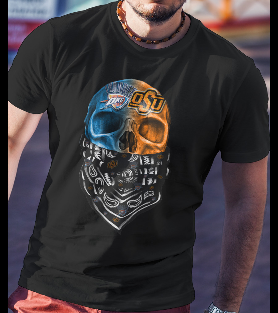 Okc Thunder Osu Skull Bandana T-Shirt
