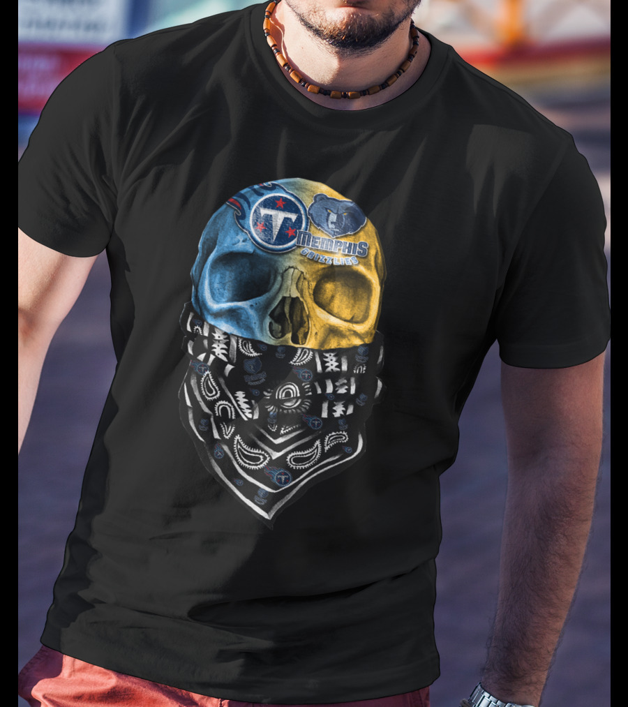 Tennessee Titans Memphis Grizzlies Skull Bandana T-Shirt