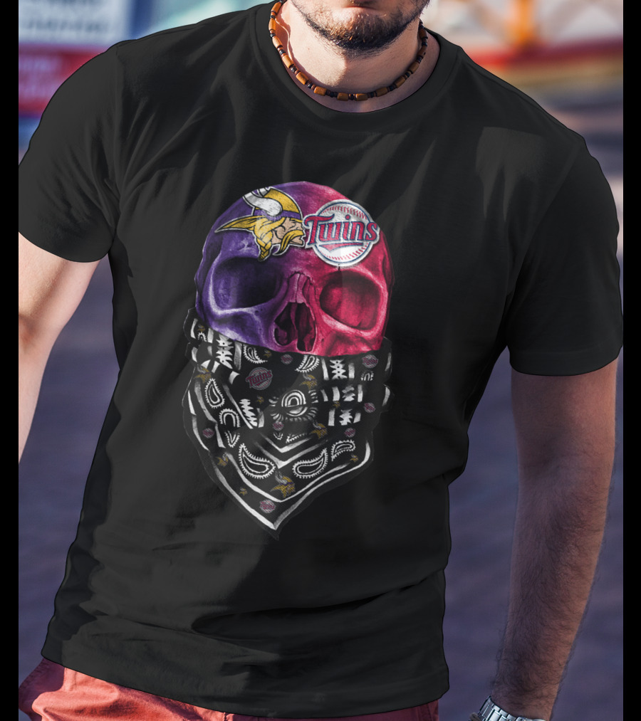 Vikings Twins Skull Bandana Sku 135 T-Shirt