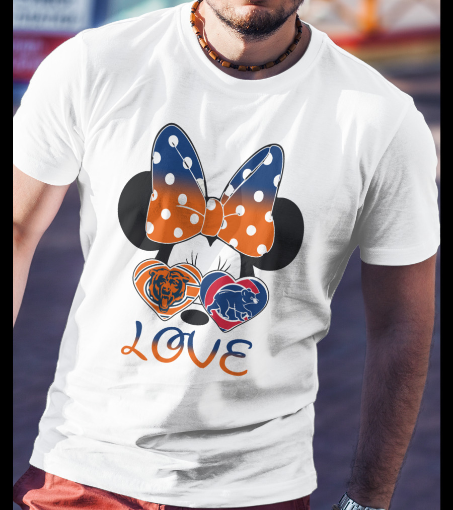 Love Minnie Mouse Chicago Bears Cubs Heart Bow T-Shirt