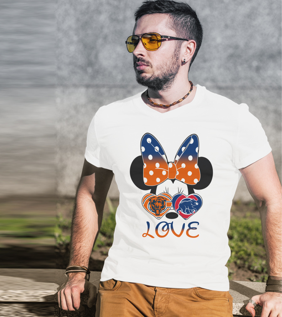 Love Minnie Mouse Chicago Bears Cubs Heart Bow T-Shirt