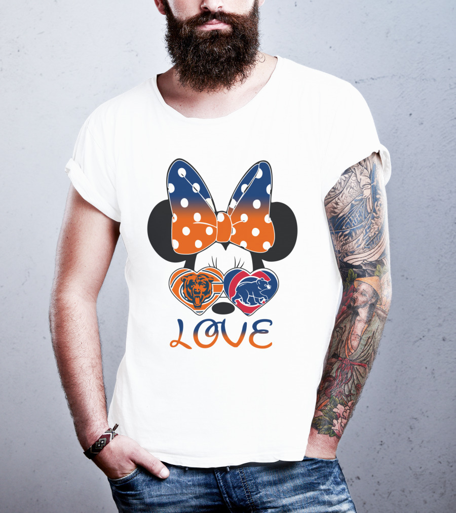 Love Minnie Mouse Chicago Bears Cubs Heart Bow T-Shirt