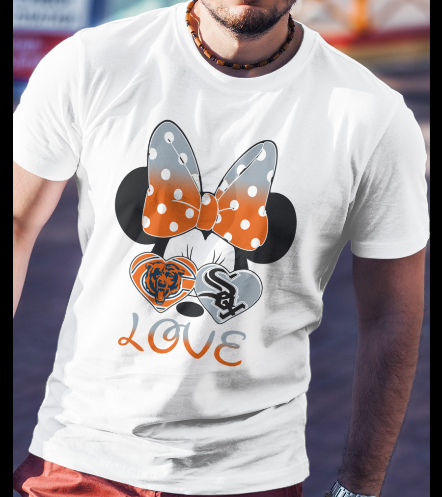 Love Chicago Bears White Sox Minnie Bow Hearts T-Shirt