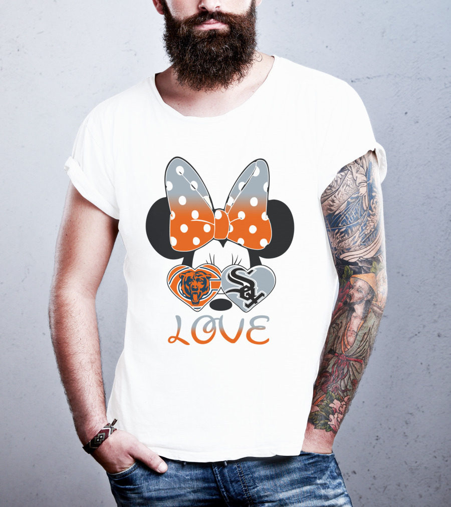 Love Chicago Bears White Sox Minnie Bow Hearts T-Shirt