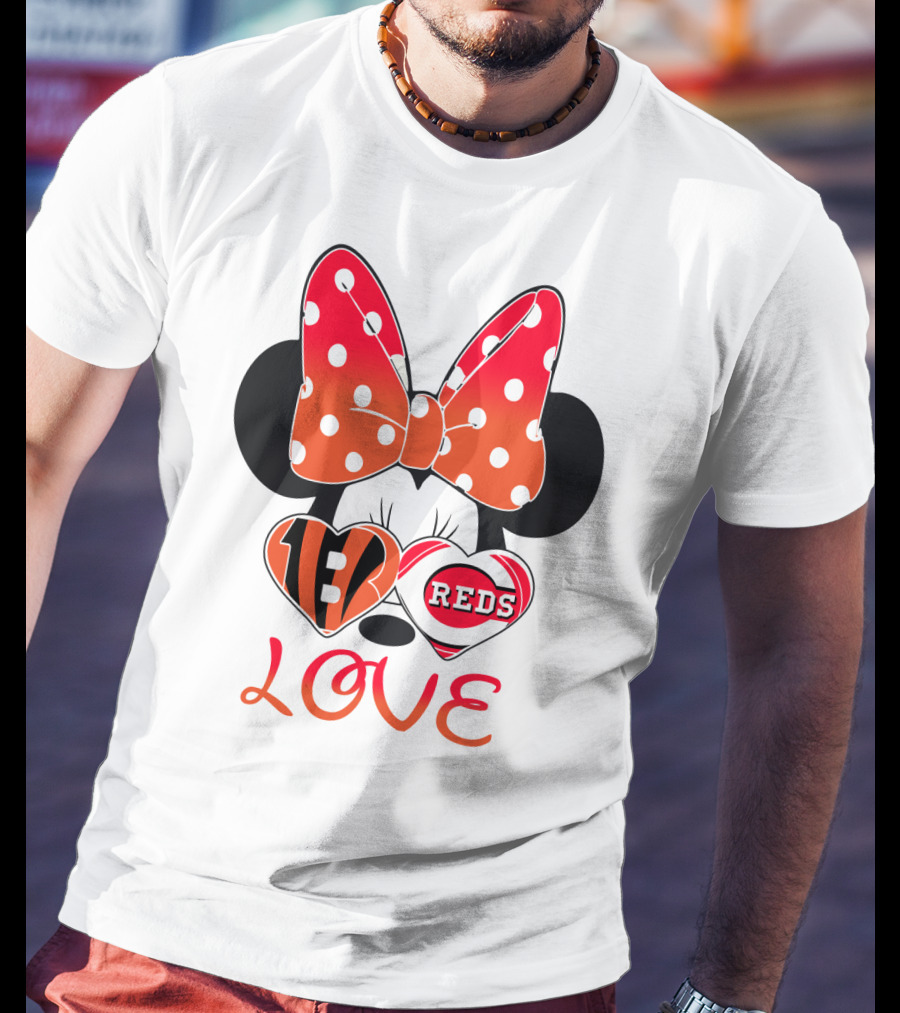 Minnie Love Bengals Reds Hearts T-Shirt