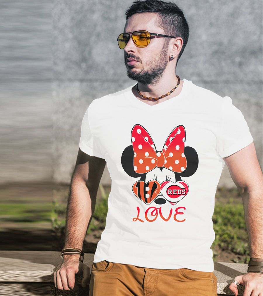 Minnie Love Bengals Reds Hearts T-Shirt