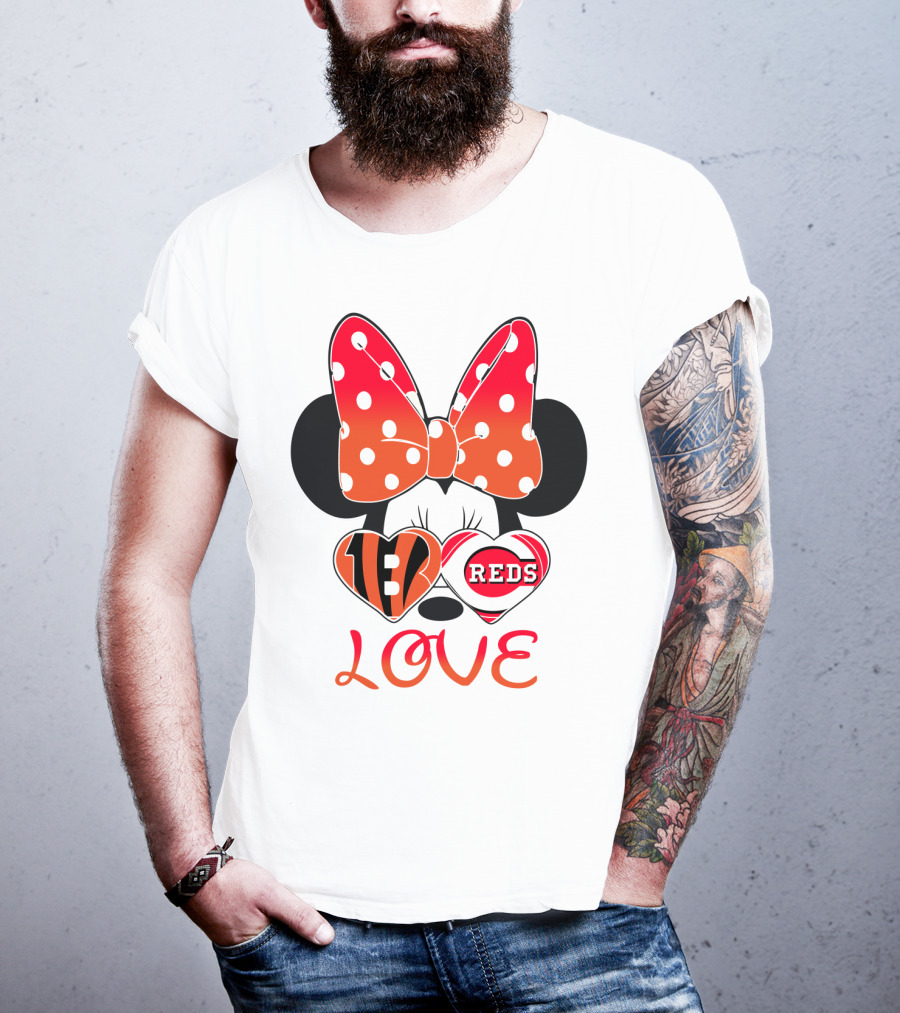Minnie Love Bengals Reds Hearts T-Shirt