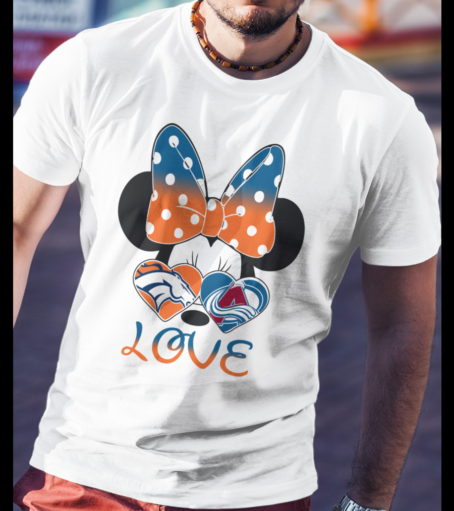 Love Colorado Sports Fans Hearts Broncos Avalanche Minnie Mouse T-Shirt