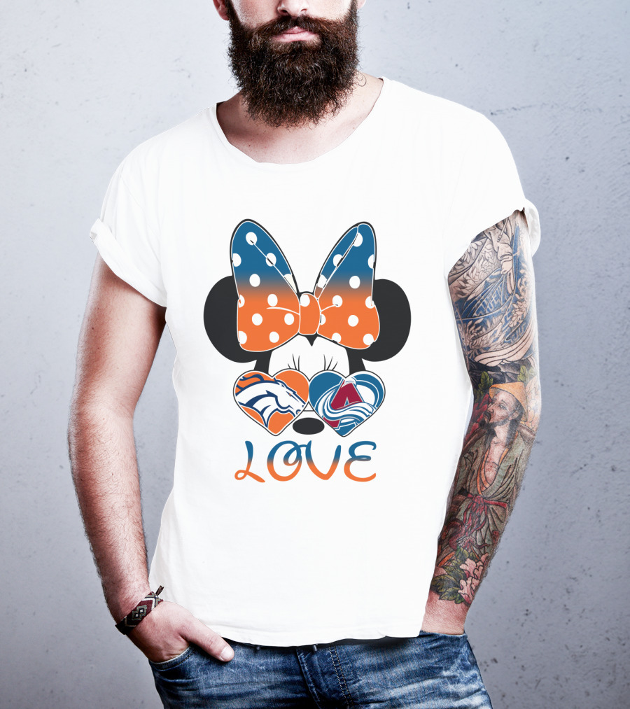 Love Colorado Sports Fans Hearts Broncos Avalanche Minnie Mouse T-Shirt