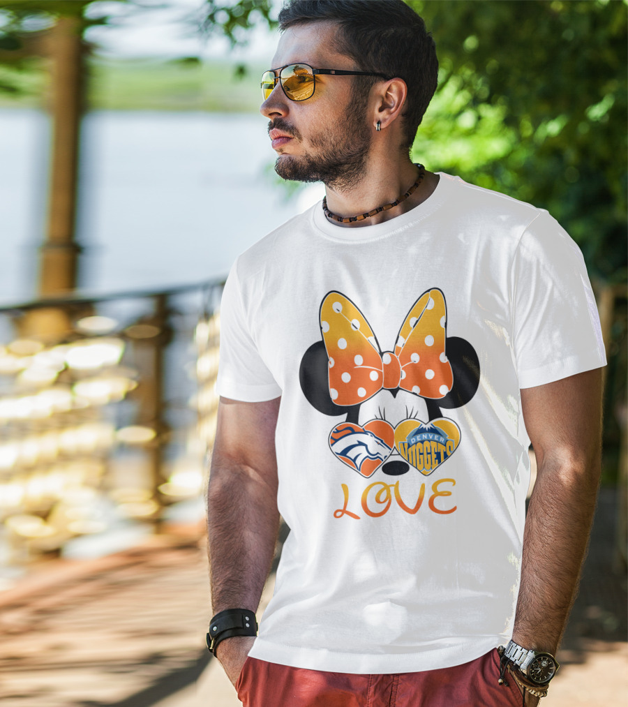 Minnie Bow Love Denver Broncos Nuggets Hearts T-Shirt